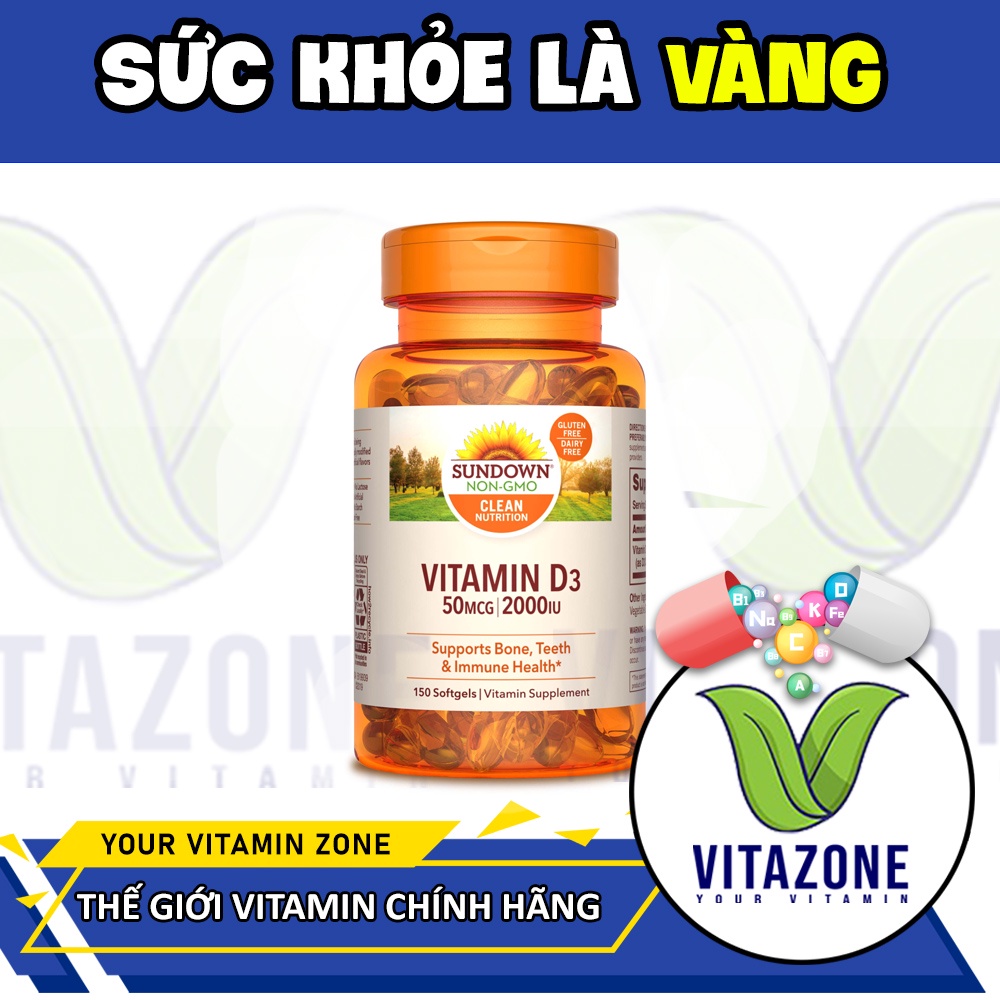 Viên uống Sundown Vitamin D3 2000iu, Tăng cường sức khỏe xương khớp, tăng miễn dịch