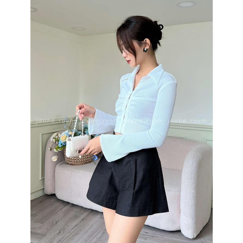Áo croptop thun tay dài JAUNE cổ sơ mi- Dori Top