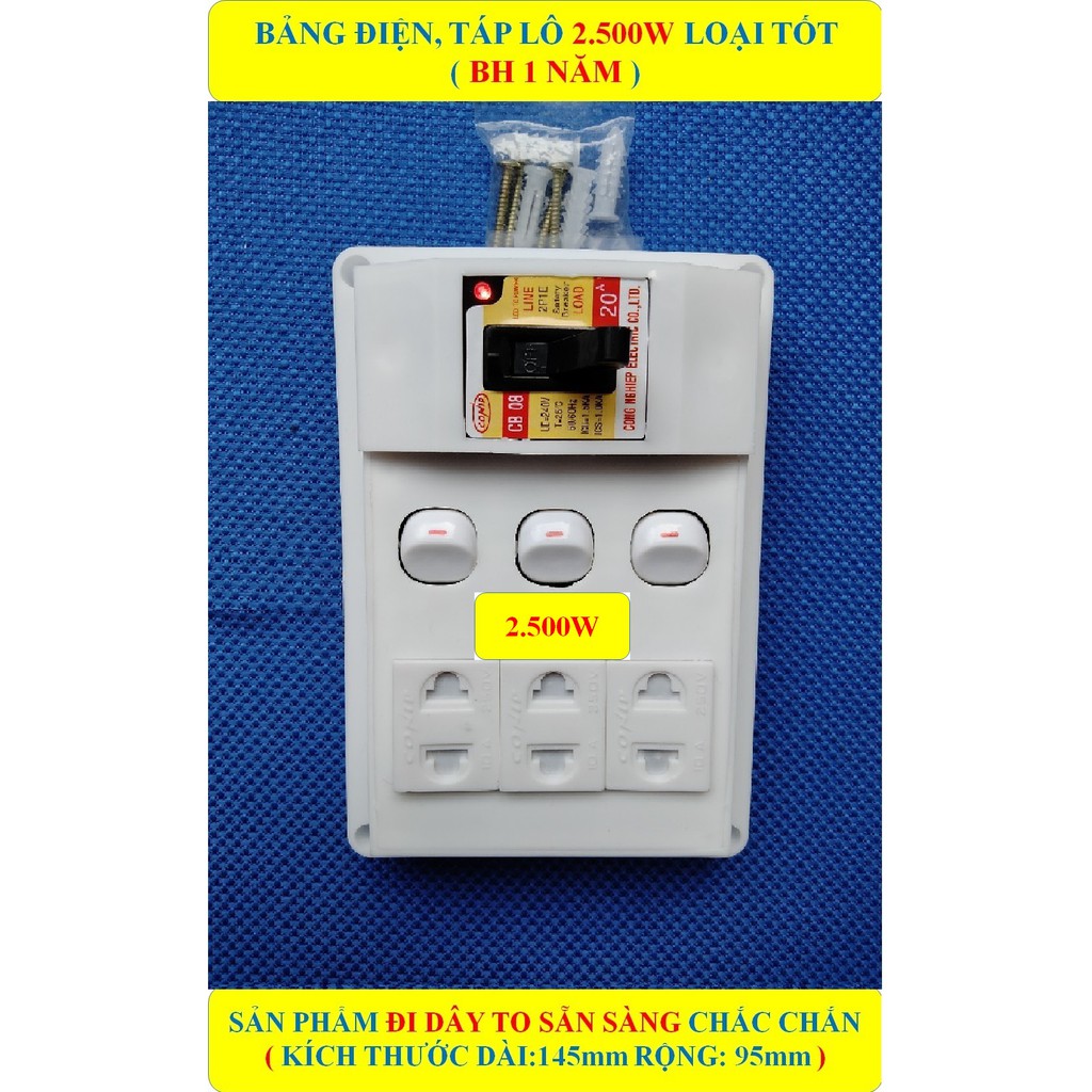 Bảng điện, Táp lô 2500W CAO CẤP + BH 1 NĂM + CB Atomat 20A chống quá tải + 1/2/3 Công tắc HÀNG LOẠI TỐT