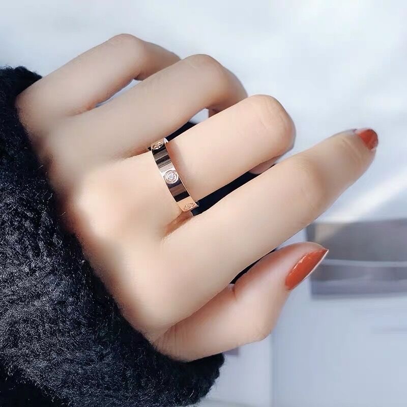 Nhẫn Thép Titan Mạ Vàng Hồng 18K Đính Kim Cương Sang Trọng | Trang Sức Thời Trang Thép Không Gỉ Hàng Bán Sỉ