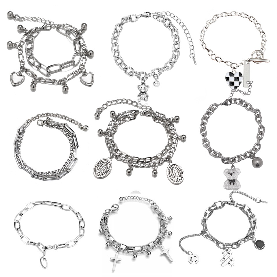 Vòng Tay Dây Xích Bằng Thép Không Gỉ Phối Mặt Hình Thánh Giá Thời Trang Hàn Quốc Cho Nữ