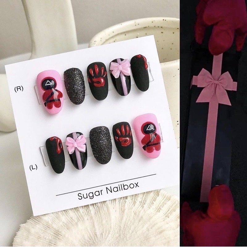 Nailbox Nuna móng úp thiết kế móng tay squid game trò chơi con mực