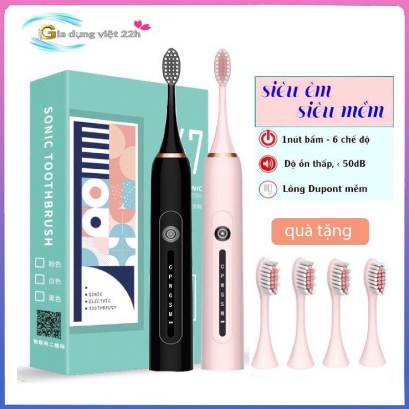 Bàn chải điện đánh răng Sonic X7, sợi Dupont tự động đánh răng 6 chế độ phiên bản cao cấp