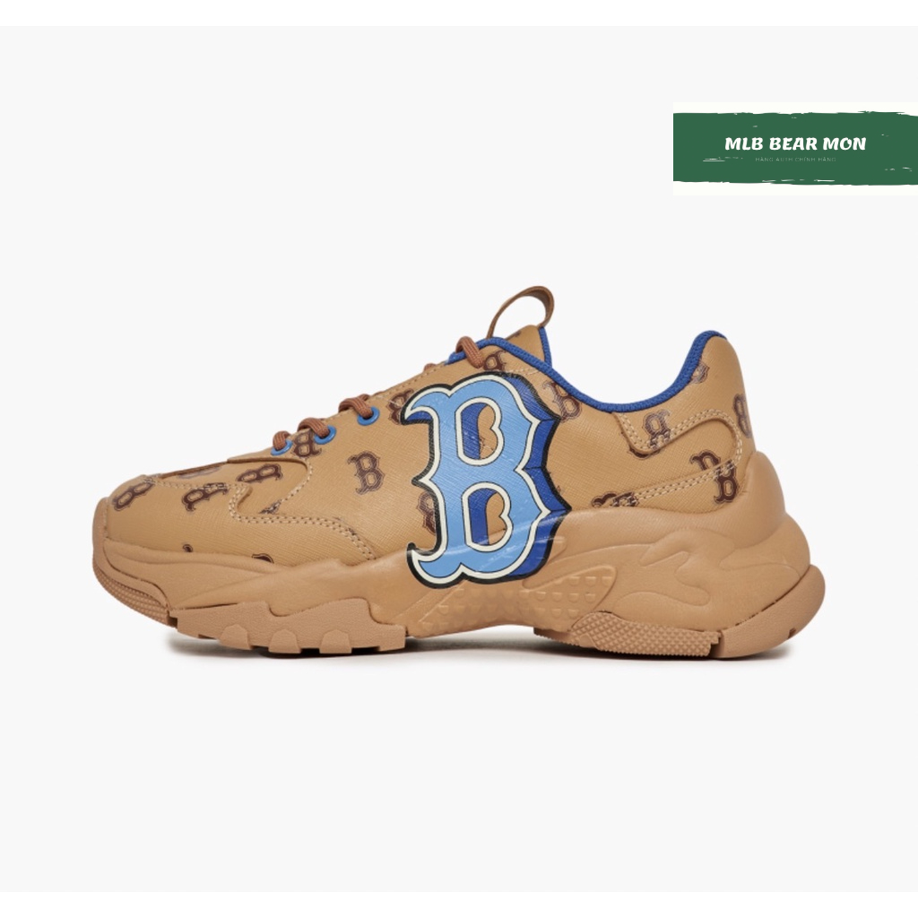 Giày MLB Big Ball Chunky Monotive Boston Red Sox Màu Nâu Logo Chữ B màu xanh dương 3Ashmnp3N-43Brn
