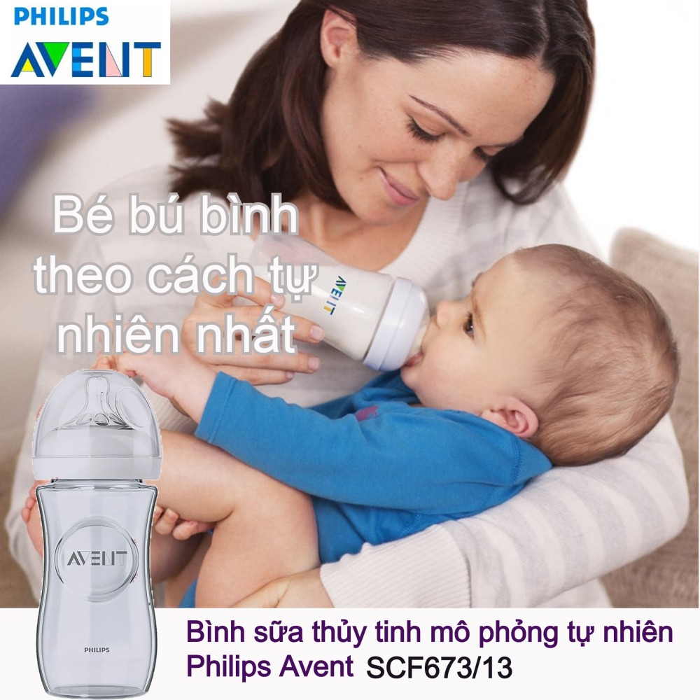 Bình sữa thủy tinh hiệu Philips Avent dòng mô phỏng tự nhiên dung tích 240ml SCF673/13 cho trẻ từ 1 tháng tuổi trở lên