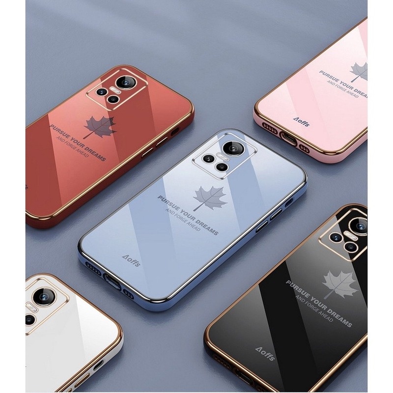 Ốp Điện Thoại Silicon Họa Tiết Lá Phong Mạ Sang Trọng Kèm Dây Đeo Cho Realme GT NEO 3 9i 9 8 Pro Realme 7i 6i 5 C3