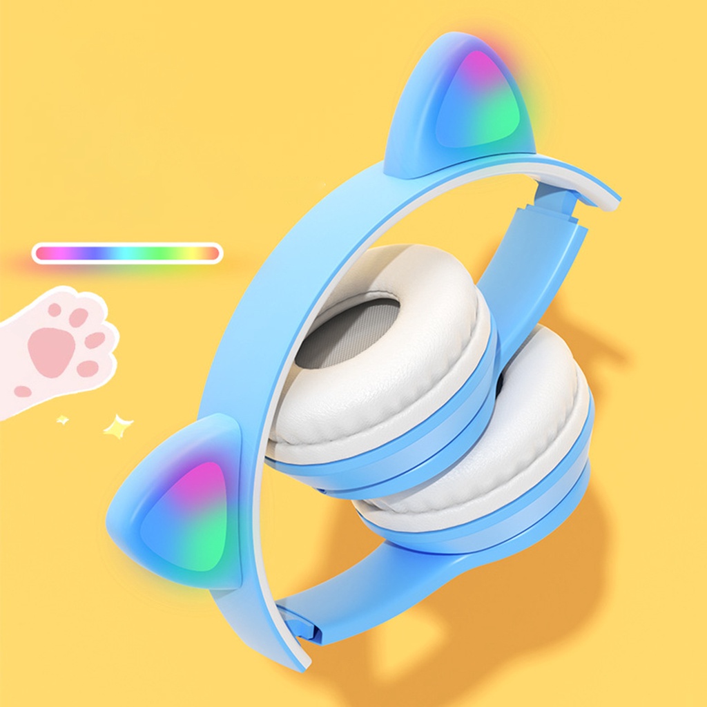 Tai nghe bluetooth 5.0 không dây thiết kế tai mèo phát sáng tiện dụng mang đi du lịch Bur_P47