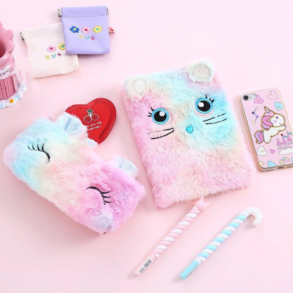 Sổ Tay Vải Lông Hình Gấu Trúc / Mèo Dễ Thương