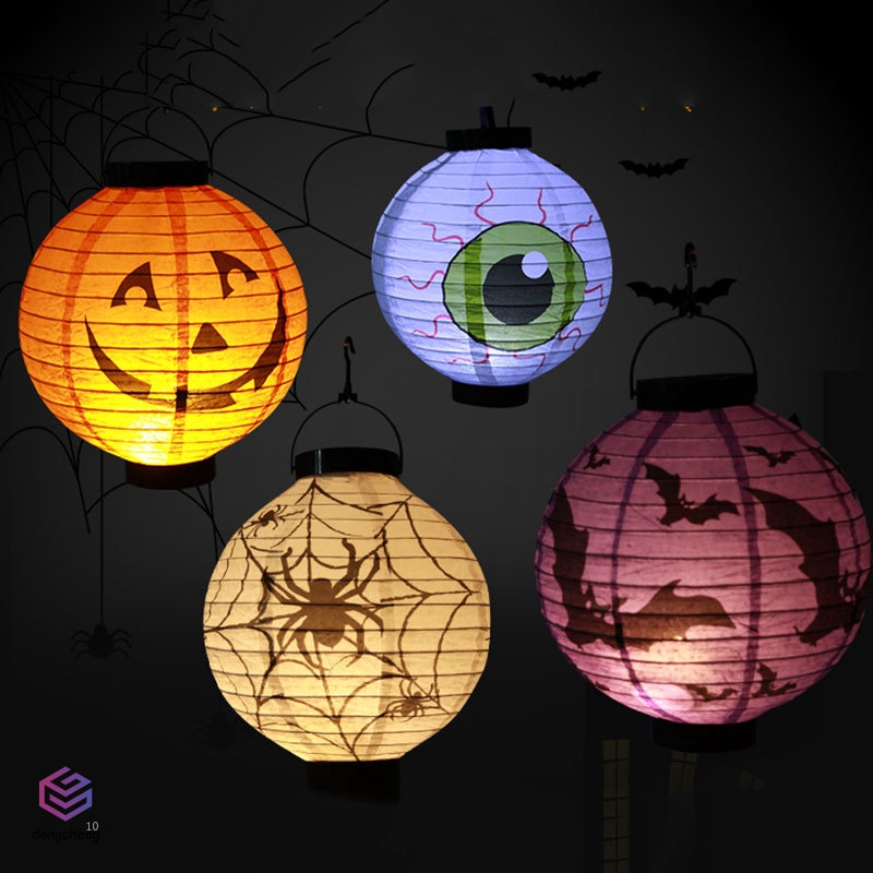 Đèn Lồng Led Bằng Giấy Hình Bí Ngô, Con Dơi, Nhện Dùng Trang Trí Tiệc Halloween
