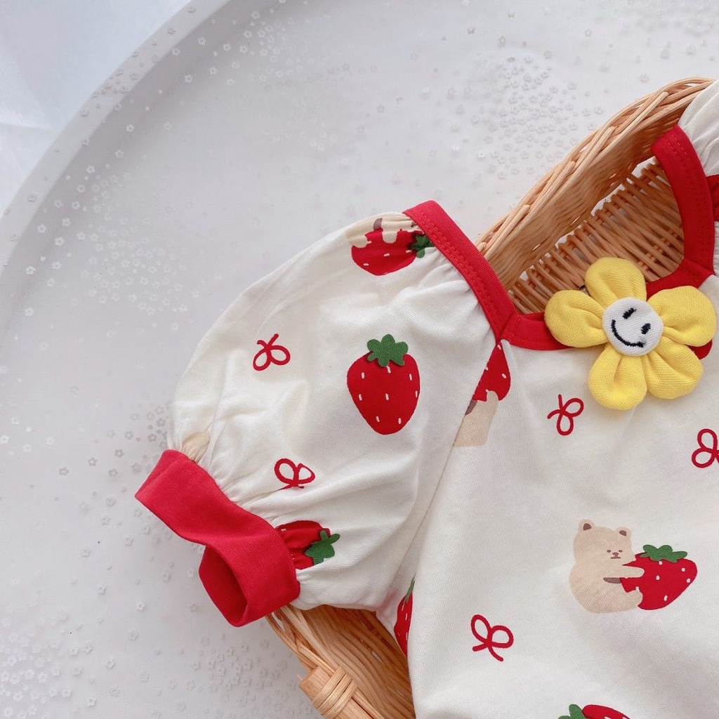 Áo Thun Tay Ngắn In Hình Quả Dâu Dễ Thương Phong Cách Hàn Quốc Cho Bạn Gái