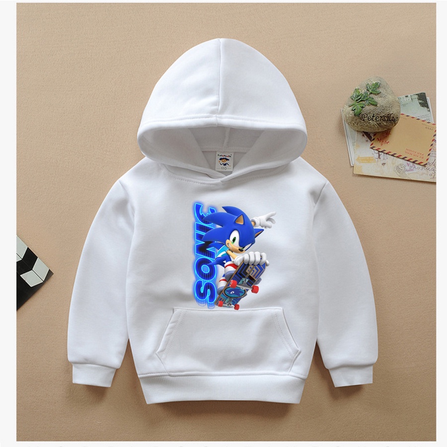 Áo Sonic ao hoodie in hình phim hoạt hình sonic nhím xanh tốc độ cực chất màu trắng cho bé trai bé gái