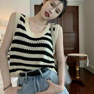 Áo len montoghi kẻ sọc kiểu sát nách và len kẻ cổ tròn cộc tay