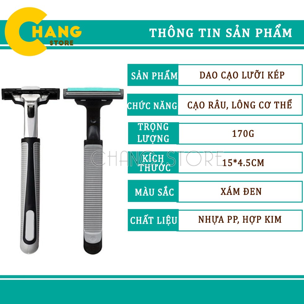 Bộ Dao Cạo Râu Lưỡi Kép Tặng Hộp 4 Lưỡi Thay Thế