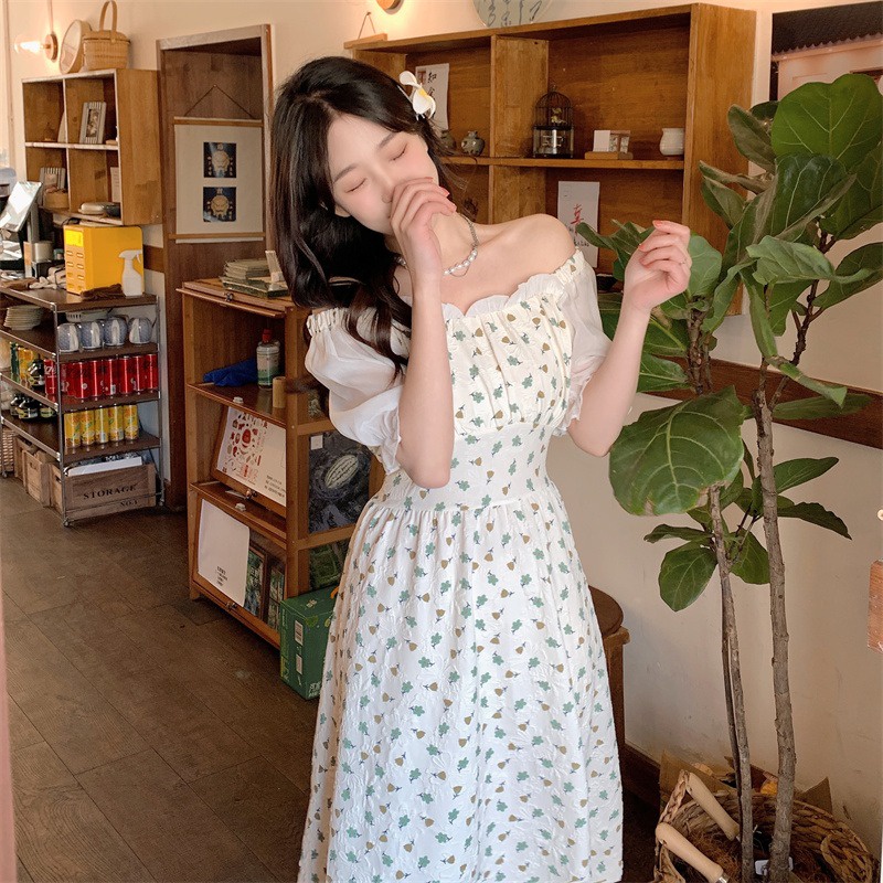 Đầm chiffon nữ ZHELIHANGFEI dáng dài họa tiết hoa xinh xắn