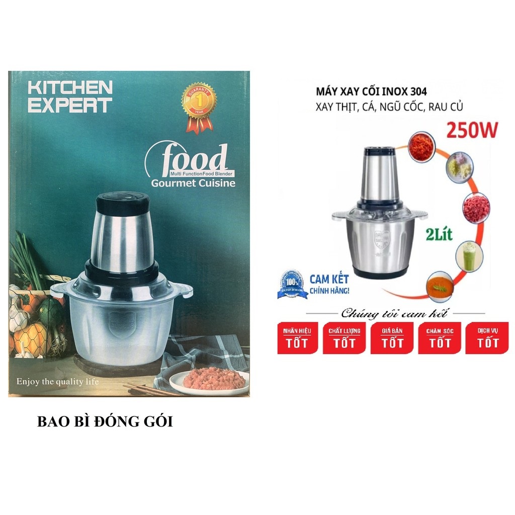MÁY XAY THỊT ĐA NĂNG CỐI INOX 2L Máy Xay Thực Phẩm Kitchen Expert 250W Siêu Khỏe Lưỡi Dao 4 Chiều - GIA DỤNG SMARTSUN