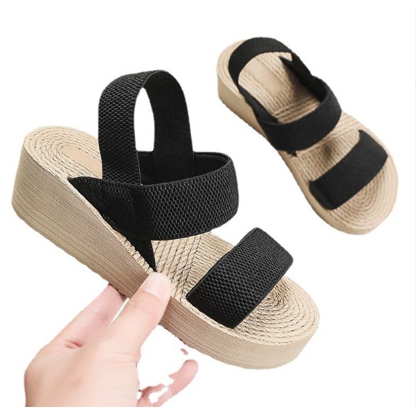 Sandal cao gót nữ quai vải mềm mại đế cao su vân cói chống trơn trượt nhẹ, êm chân DN41