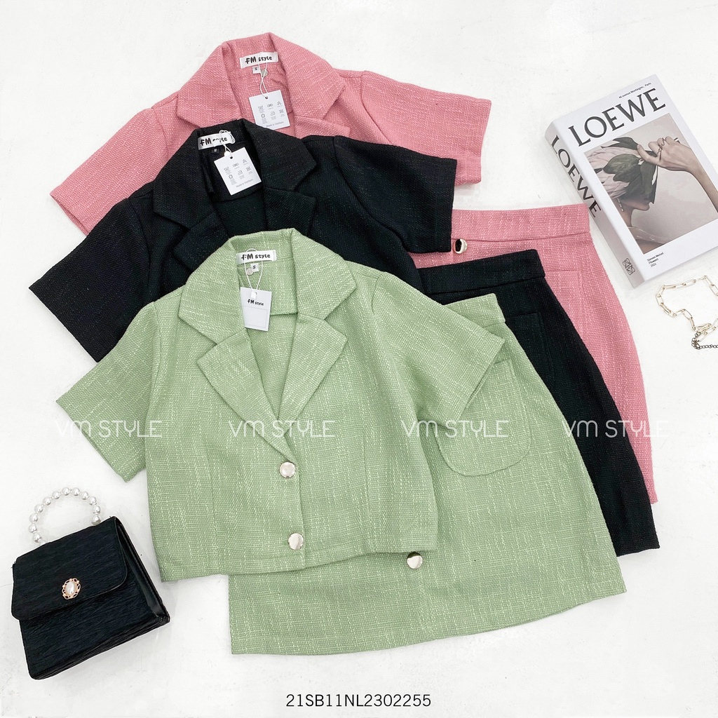 Set vest croptop tay ngắn + chân váy phối nút thời trang ulzzang Hàn Quốc Fmstyle Saigon 21SB11NL2302 | BigBuy360 - bigbuy360.vn