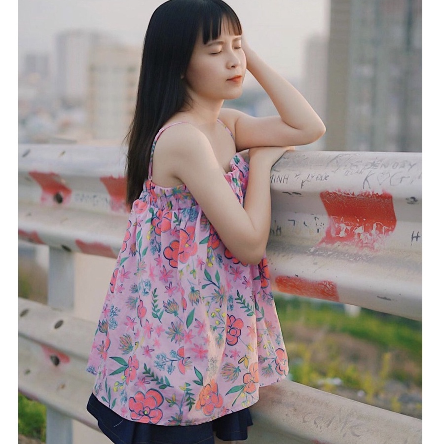 Áo hai dây hoa thiết kế dáng babydoll bo ngực MIEU - HA17