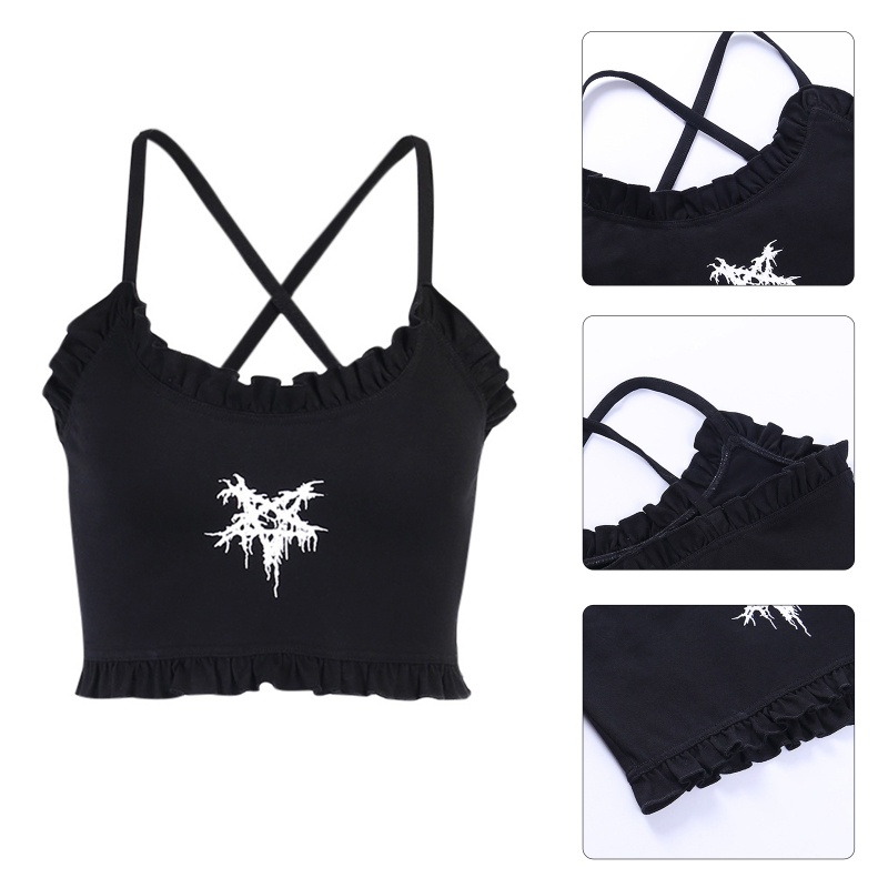 Áo Croptop Gothic Hoạ Tiết In Hình Độc Đáo Thời Trang Mùa Hè Cho Nữ