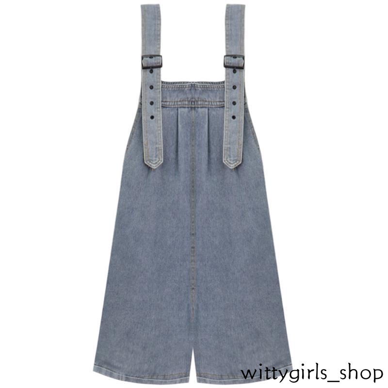 Wittygirls_ Shop | Quần Yếm Denim Ống Rộng Dễ Thương Phong Cách Retro Cho Nữ