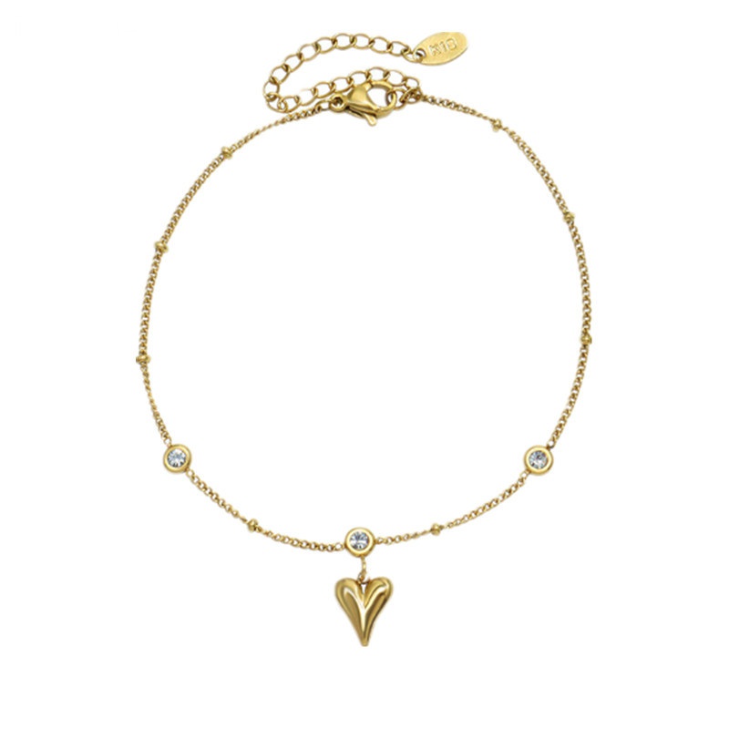 Lắc Chân Bằng Thép Titan Đính Kim Cương Hình Chữ V Sang Trọng Không Phai Màu F2K3