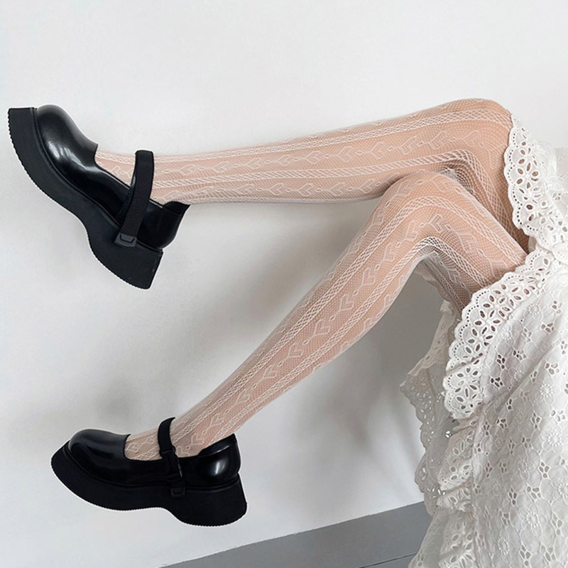 Xixi Quần Tất Lưới Họa Tiết Trái Tim Phong Cách Lolita Ngọt Ngào Cho Nữ