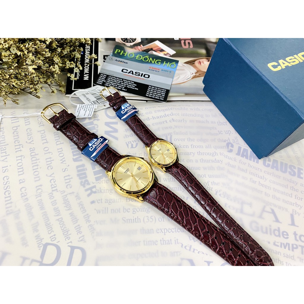 Đồng hồ đôi nam nữ dây da Casio Anh Khuê MTP/LTP 1183Q-9A