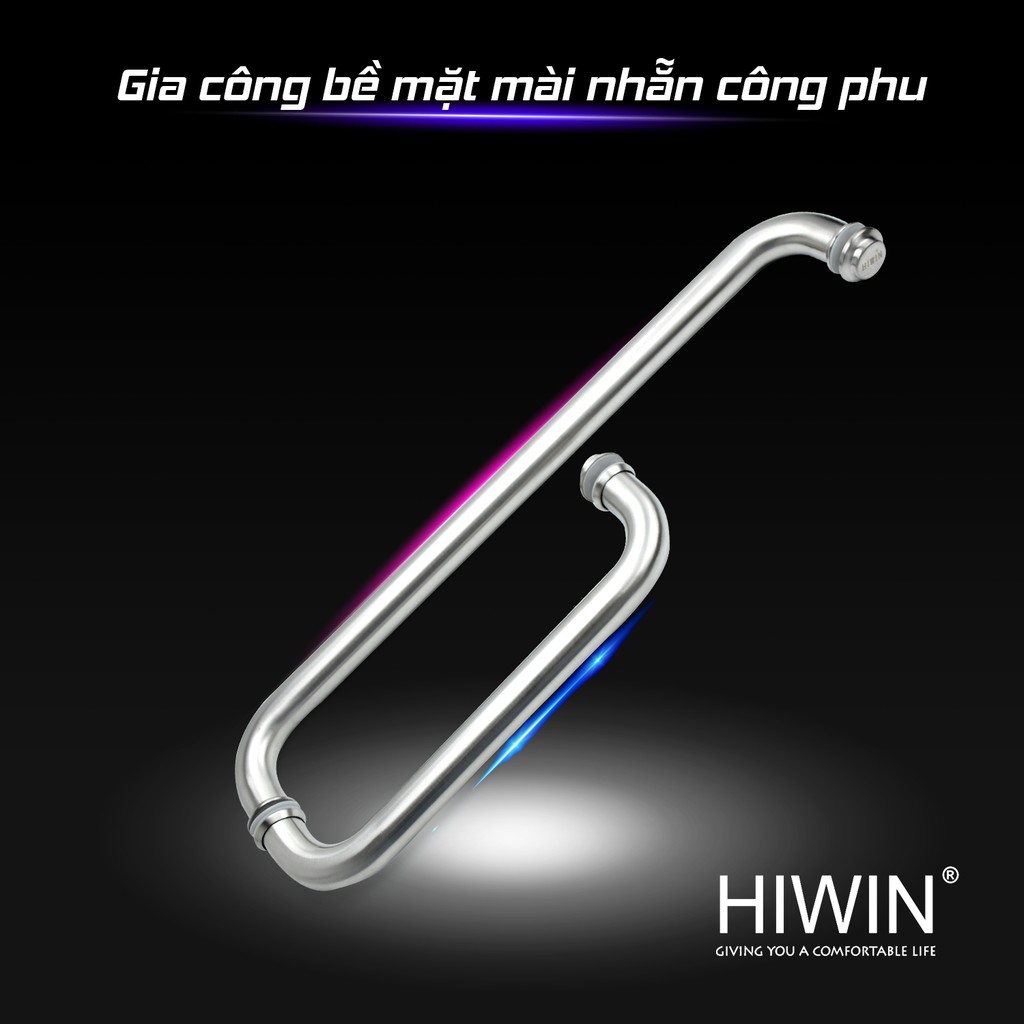 Tay nắm cửa vách tắm kính bo tròn inox 304 chống gỉ mặt mờ Hiwin HD-600 (300*500)