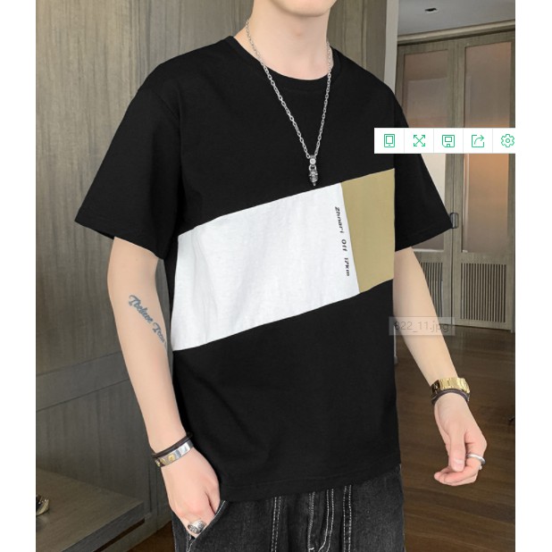 Áo thun cotton ngắn tay dáng rộng phối màu thời trang mùa hè hàng mới dành cho nam
