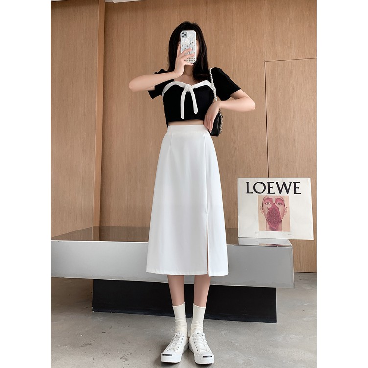 Chân váy dài ulzzang qua gối xẻ tà, chân váy chữ A dài lưng cao phong cách Hàn Quốc CV25 | BigBuy360 - bigbuy360.vn