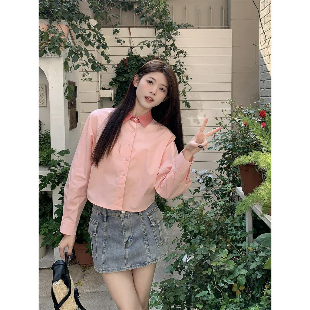 Áo Sơ Mi Dài Tay Phối Màu Tương Phản Thời Trang Hàn Quốc Cho Nữ