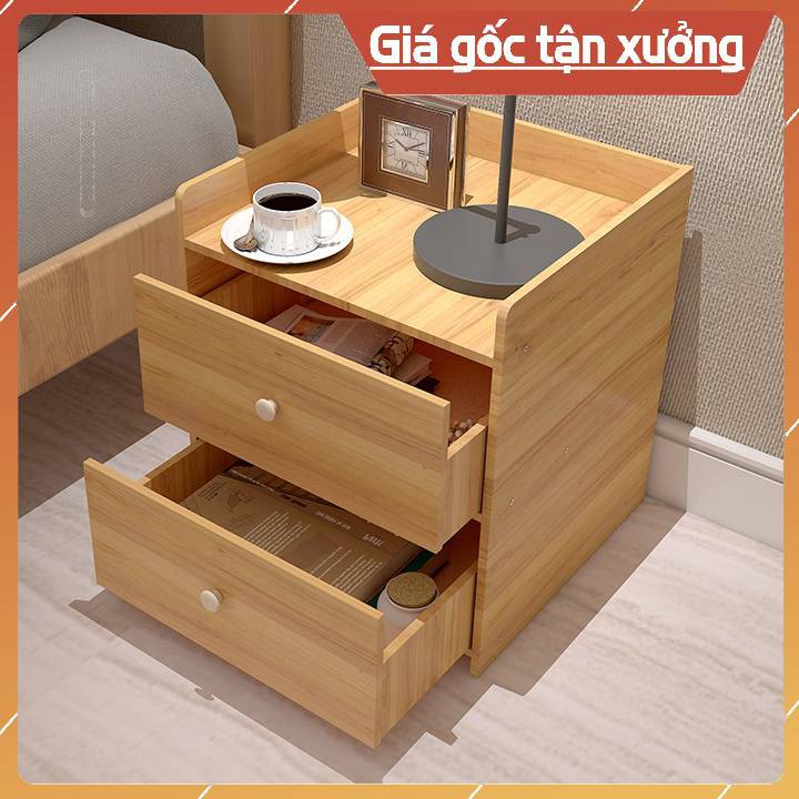 Tủ, Kệ Đầu Giường - Tap Đầu Giường Vuông 2 Ngăn Kéo Màu Gỗ