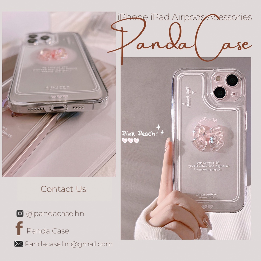 Ốp lưng cho iphone - Ốp trong đính nơ hồng xinh xắn, trong suốt lộ màu máy