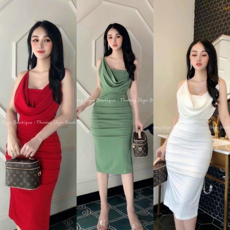 [RẺ VÔ ĐỊCH] đầm body nữ 2 dây cổ đổ nhún eo 2 lớp