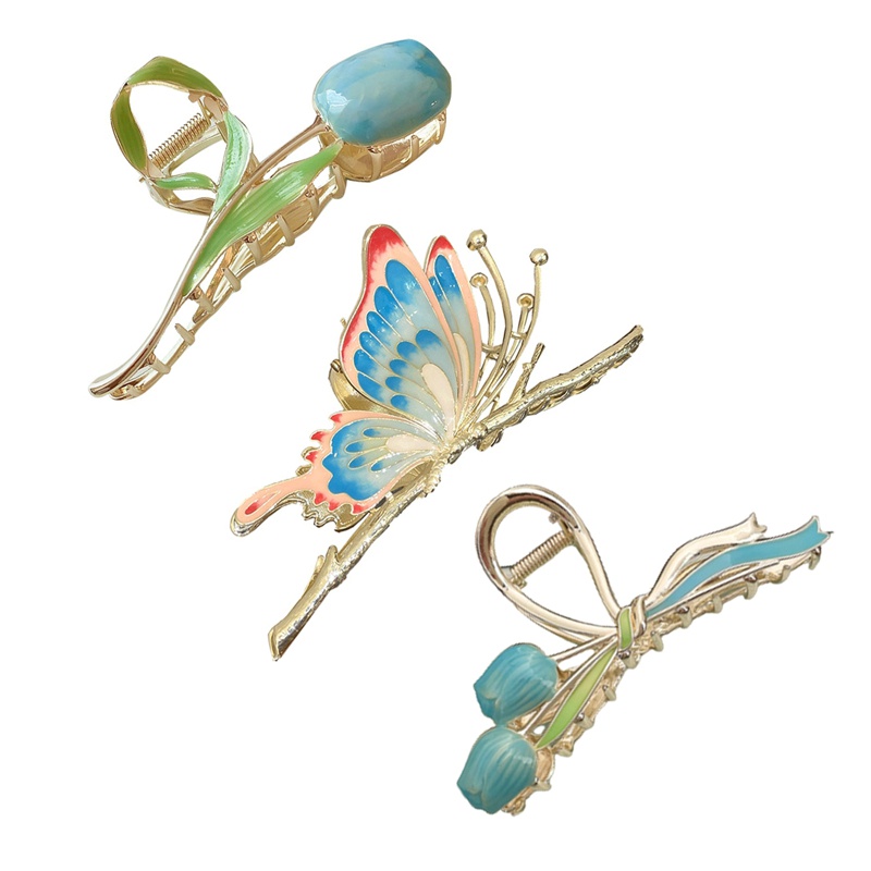 Set 3 Kẹp Tóc Hoa Tulip / Cá Mập / Cá Mập Phong Cách Vintage Ngọt Ngào Cho Nữ