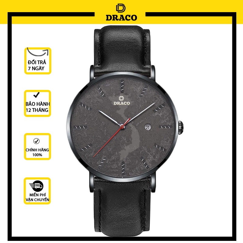 Đồng hồ nam Draco D22-ST03 &quot;Vietnamese Boy&quot; Đen Dây Da Đen- thời trang nam