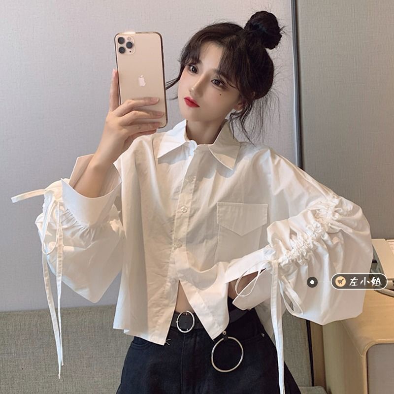 Short Sleeve Wide Sleeve Shirt With Drawstrings Spring Autumn 2022 Fashion For Women