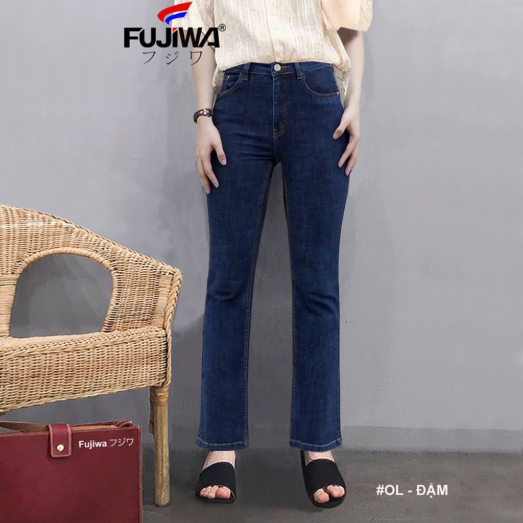 Quần Jean Nữ Ống Đứng Loe Nhẹ FUJIWA - OL. Gấu May Lai, Lưng Ngang Rốn. Size 26, 27, 28, 29, 30, 31, 32