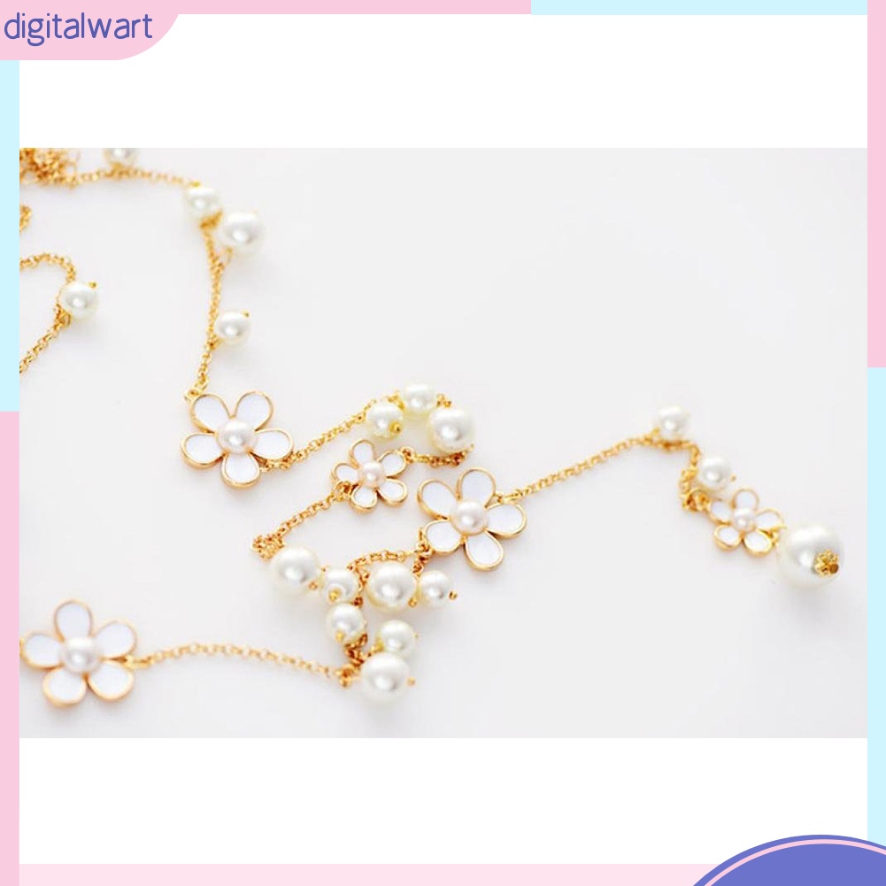 Dây chuyền dài mặt bông hoa đính ngọc trai nhân tạo sang trọng quý phái dành cho nữ