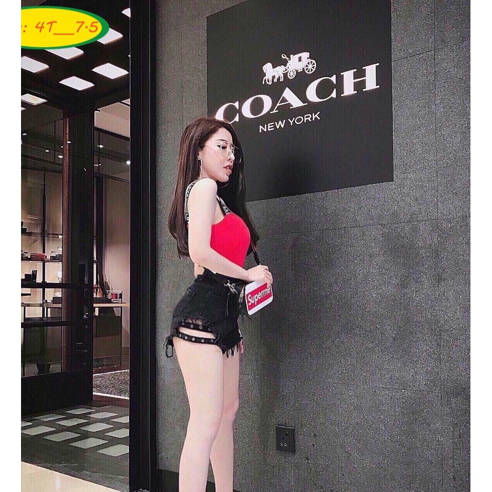 quần short kaki phối đai hạt