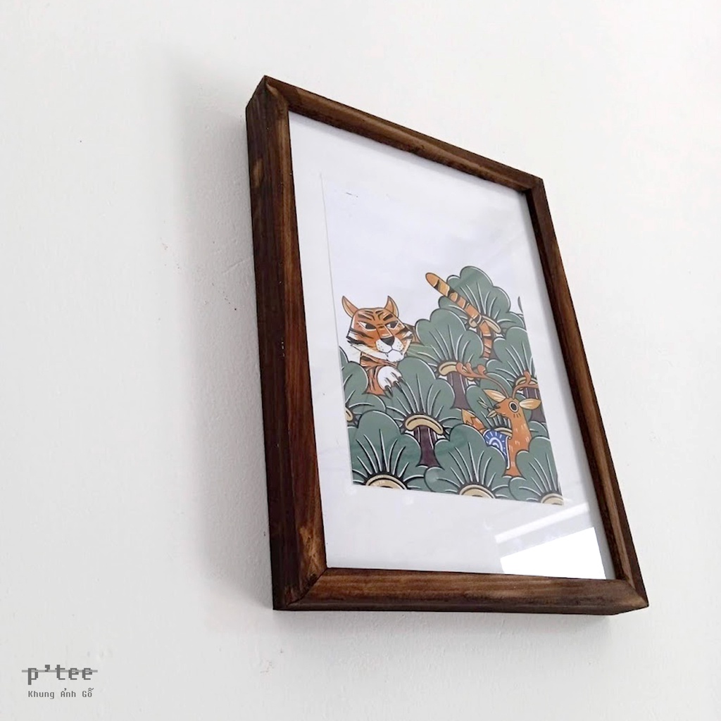 Khung ảnh gỗ Basic A4 21x30 Stain nâu - Khung hình gỗ thông mặt kính treo tường để bàn Wooden Frame QLMQ Home