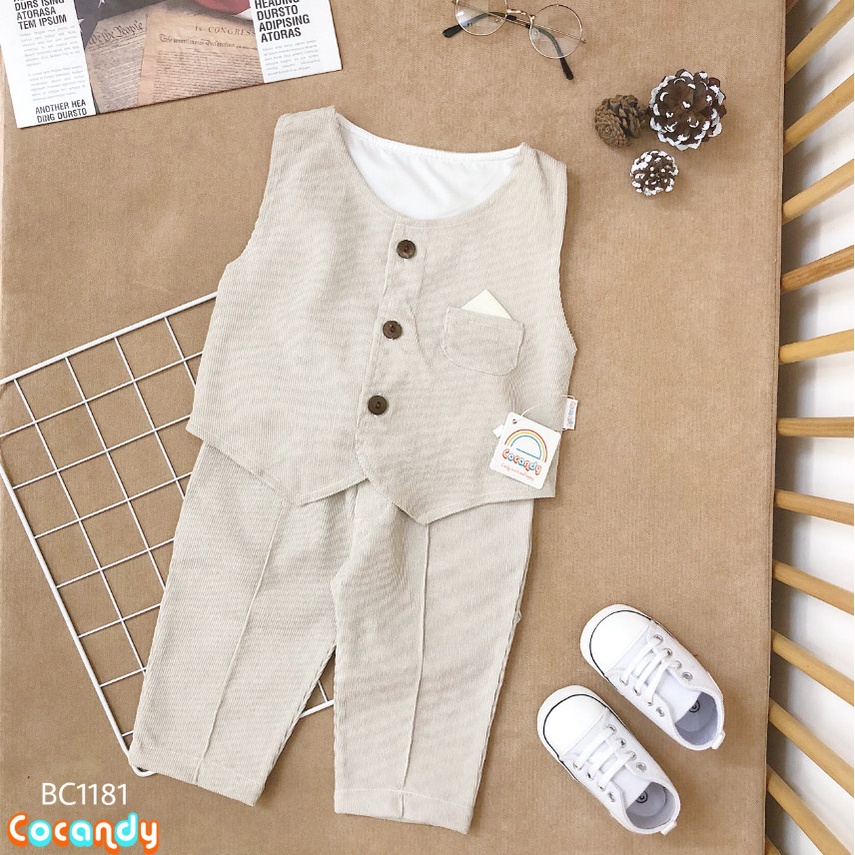 Set đồ cho bé -Bộ gile be và áo thun trắng có cổ dài tay cho bé của COCANDY mã BC118170, AT110100