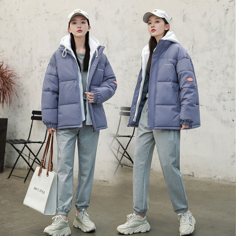 Áo Khoác Phao đôi nam nữ lót bông có mũ 4 màu Hàn Quốc