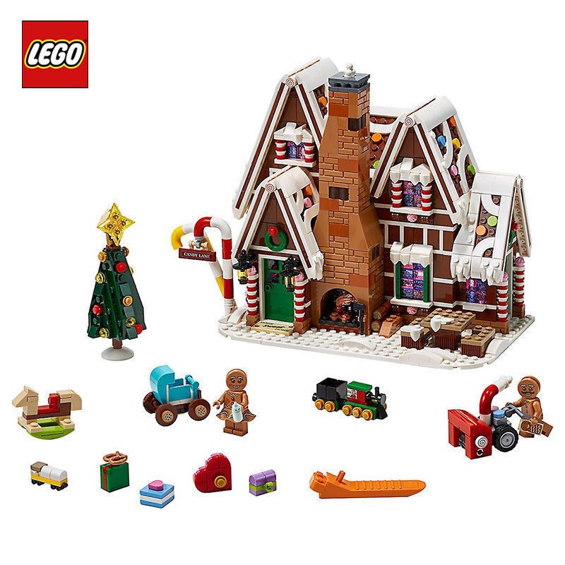 Lego chính hãng tại chỗ 10267 mùa đông giáng sinh bánh gừng ngôi nhà cậu bé và cô gái câu đố xây dựng món quà