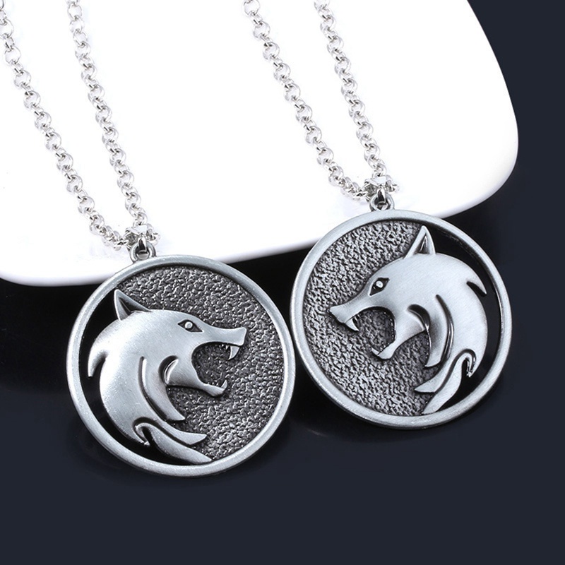 Dây chuyền mặt hình đầu sói Geralt trong The Witcher 3 Wild Hunt phong cách gothic cổ điển dành cho nam giới