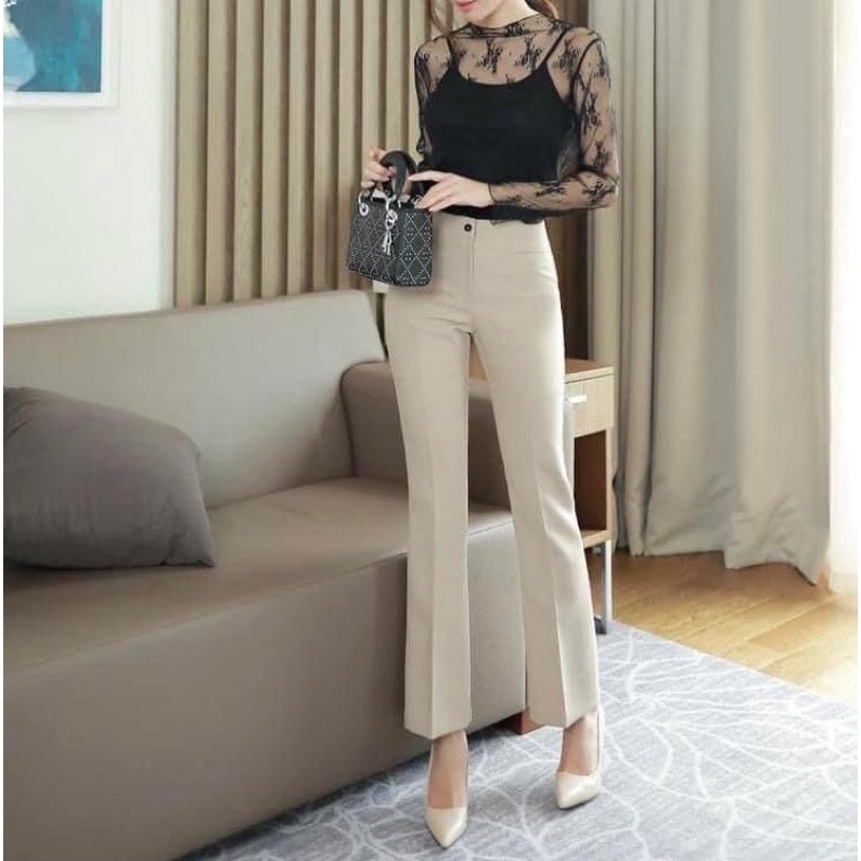 Quần Ống Suông Rộng LOe Nữ - Quần Clothes Ống Suông Rộng Nữ Cạp Cao Tôn Dáng 1 Cúc-mã 8004