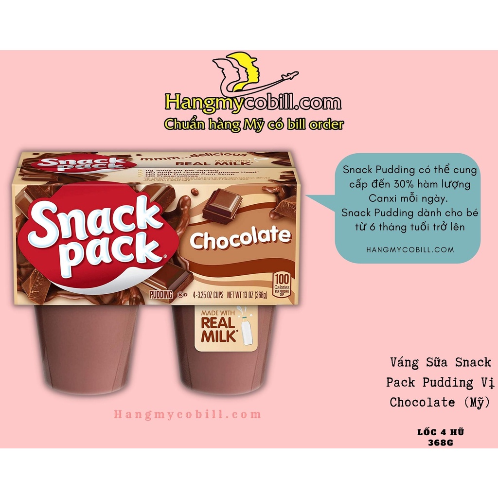 (có bill nhập) Lốc 4 hũ Váng sữa Snack Pack - 368g