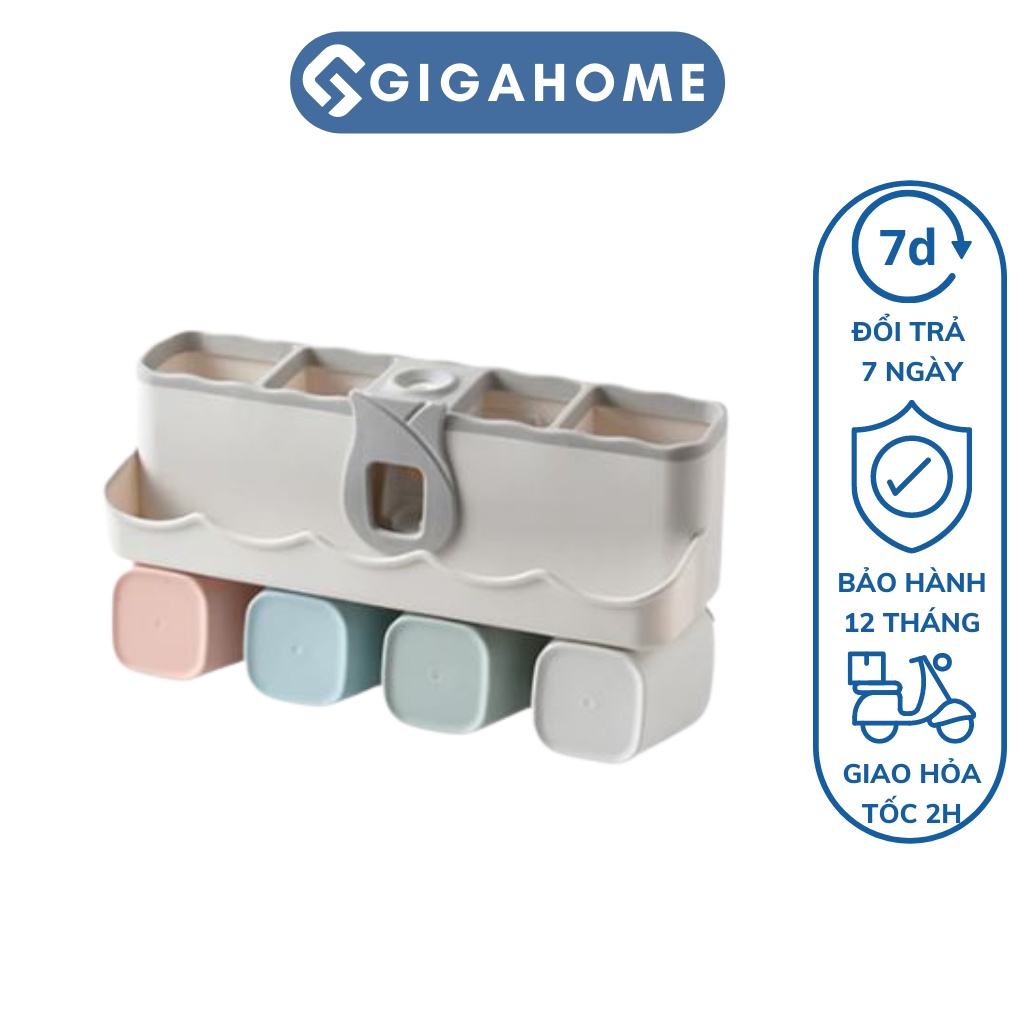 Bộ Nhả Kem Đánh Răng Tặng Kèm 4 Cốc GIGAHOME Có Giá Treo Bàn Chải, Kệ Để Đồ 8149