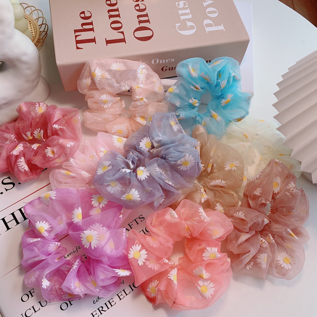 Scrunchies Dây Buộc Tóc Vải Hoa Cúc - Cột Tóc Thời Trang