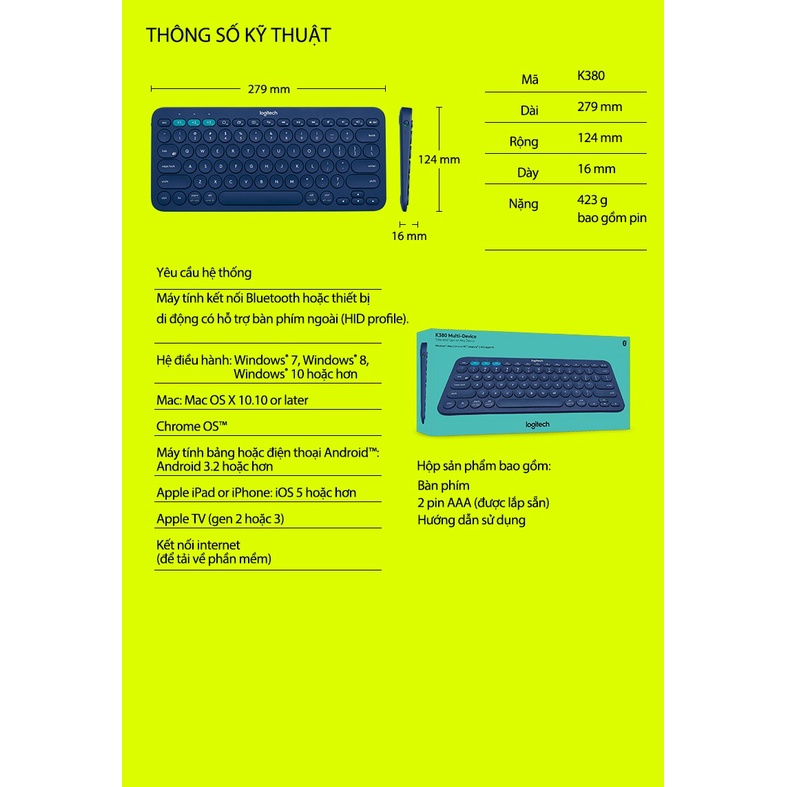 Bàn Phím Bluetooth Logitech K380 / K380s - Hàng Chính Hãng
